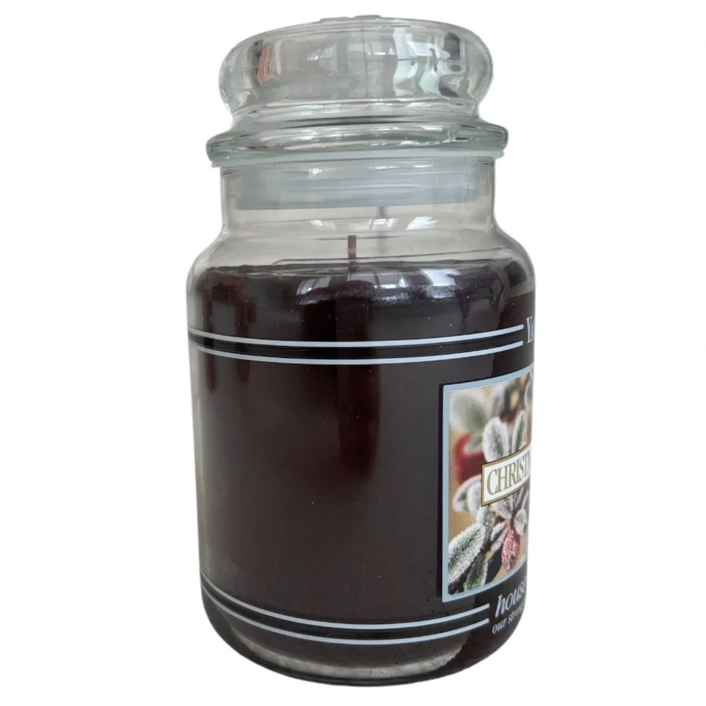 Yankee Candle Jar Christmas Berries Vintage Black Band Burgundy Deep Red 22 Oz